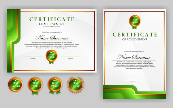 Design Moderno Certificato Semplice Colore Oro Verde Certificato Lusso — Vettoriale Stock