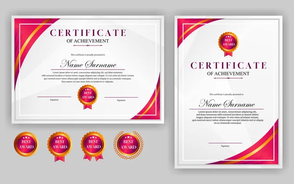 Design Certificado Simples Moderno Luxo Certificado Vermelho Cor Ouro — Vetor de Stock