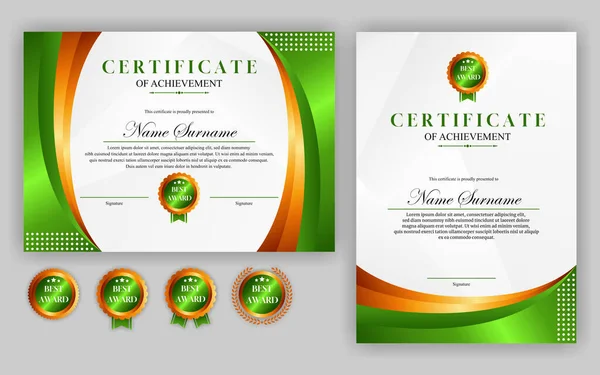 Design Moderno Certificato Semplice Colore Oro Verde Certificato Lusso — Vettoriale Stock