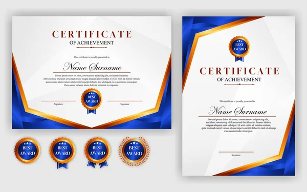 Design Certificado Simples Moderno Luxo Certificado Azul Cor Ouro —  Vetores de Stock
