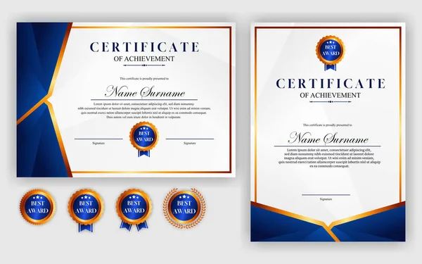 Certificado Diseño Simple Moderno Certificado Lujo Azul Oro Color — Vector de stock