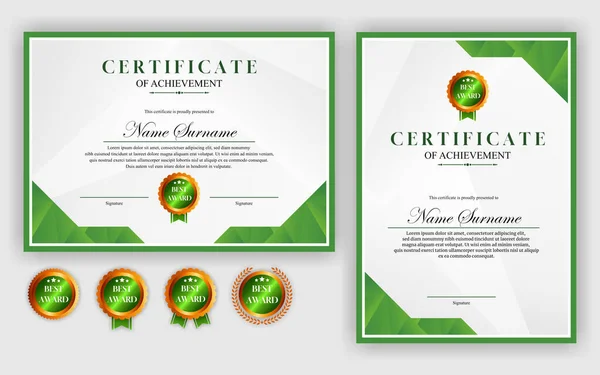 Certificado Diseño Simple Moderno Oro Verde Lujo — Archivo Imágenes Vectoriales