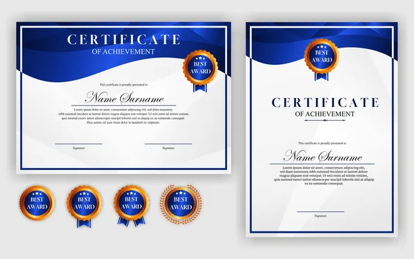 Certificaat Ontwerp Eenvoudige Moderne Luxe Certificaat Blauw Goud Kleur — Stockvector
