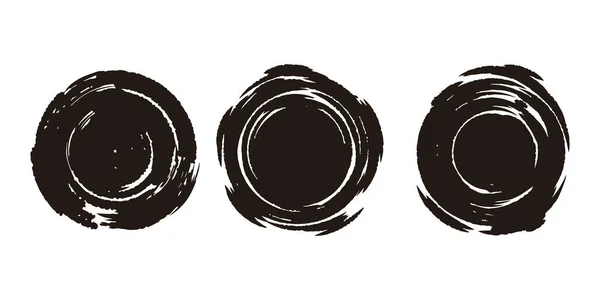 Collection Black Grunge Shapes Circle Ink Brush Stroke — Stock Vector