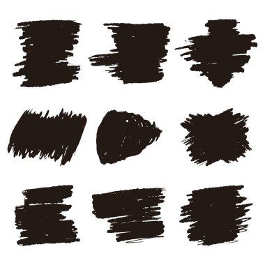 Siyah sıçrama koleksiyonu. Mürekkep lekesi. Sprey boyayla boyayın. Sprey boya elementleri. Siyah mürekkep sıçrama çizgileri ve damlalar. Boya fırçası, vuruş vektörü ayarlandı. Sprey boyayla boyayın..