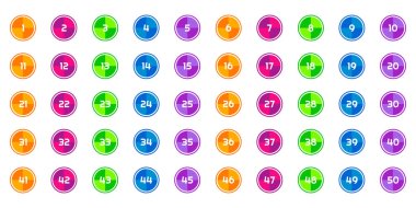 Birden elliye kadar renkli kabarcıklar var.