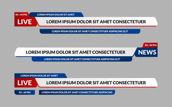Haberler düşük üçüncü vektör dizaynı. Haberler ve canlı yayınlar için pankart ve alt üçüncü. Yayın ve çevrimiçi medya için alt üçüncü