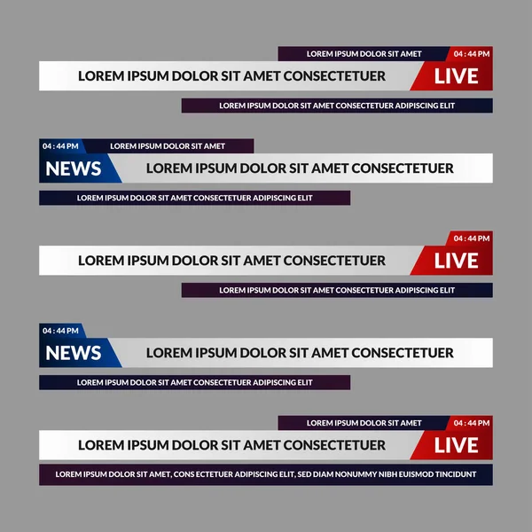 Haberler düşük üçüncü vektör dizaynı. Haberler ve canlı yayınlar için pankart ve alt üçüncü. Yayın ve çevrimiçi medya için alt üçüncü