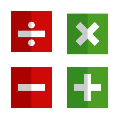  collection of plus, minus, times and divide signs with a red and green square background clipart