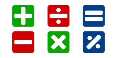 Renkli kare arkaplan üzerinde matematiksel semboller