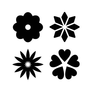 Basit siyah çiçek simgesi seti