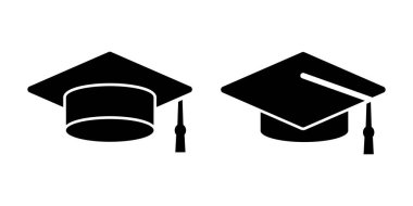 Mezuniyet şapkası simgesi seti. Akademik başlık