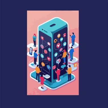 Akıllı telefondaki Isome sosyal ağı. Halk ve sosyal medya simgeleri.