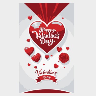 Sevgililer Günün Kutlu Olsun Pankartı. Sevgililer Günü tebrik kartı şablonu tipografi metniyle mutlu sevgililer günü ve kırmızı kalp ve çizgi.