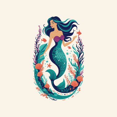 Kalın bir alıntı ile sarmalanmış denizkızı kuyruğunun modern düz çizimi biçimlendirilmiş el yazısı ile Balık Denizi 'nde bir denizkızı ol. 