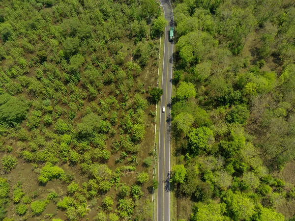 Luchtfoto Van Weg Tussen Bossen Nationaal Park Situbondo Oost Java — Stockfoto