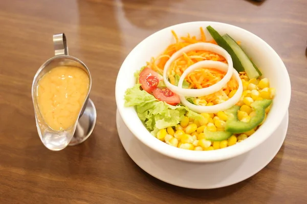 Mixed Salad Bowl Served Table Mayonaise — Stock Photo, Image