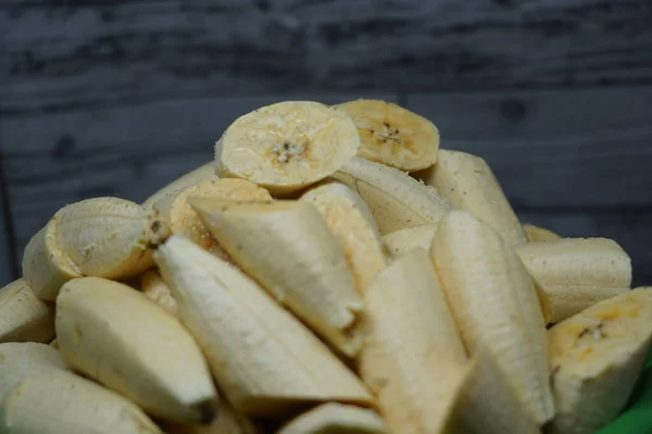 Close up shot on the sliced raw bananas for fritters
