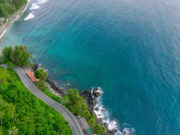 Tapaktuan Aceh Endonezya Sahilinin Yanındaki Kıvrımlı Yolların Havadan Görünüşü — Stok fotoğraf