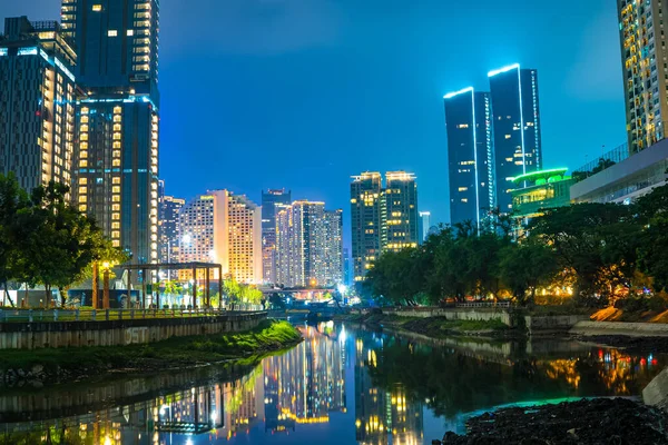 Stock image The view night cityscape around waduk Kebon Melati. Jakarta, Indonesia. Long exposure.