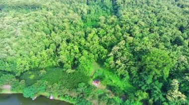 Endonezya 'daki Waduk Tanjungan ya da Tanjungan Barajı' nın en iyi manzarası. İHA tarafından çekilen hava görüntüleri.