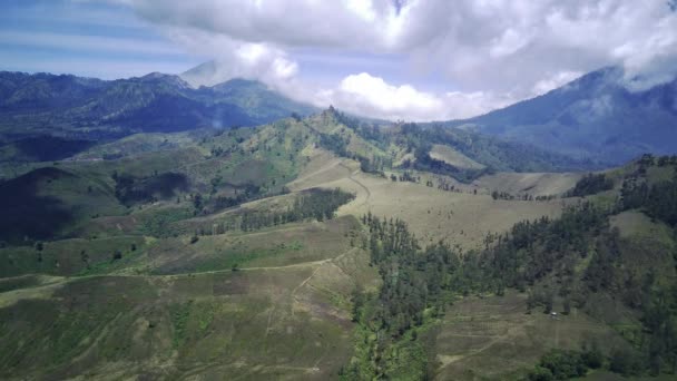Aerial View Kawah Wurung Grass Lands Bondowoso East Java Indonesia — Vídeo de stock