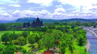 Aerial shot of Candi Prambanan or Prambanan Temple, Hinduism Temple in Central Java. Indonesia