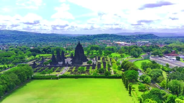 Aerial Shot Candi Prambanan Prambanan Temple Hinduism Temple Central Java — Vídeo de Stock