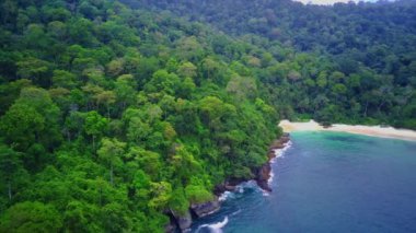 Flying over Teluk Ijo or Green Bay in Banyuwangi. east java. Aerial footage.