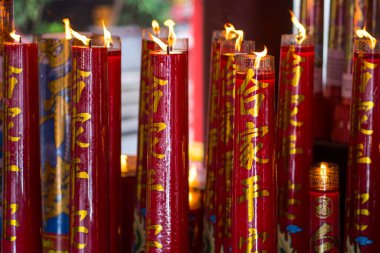 22 January 2023. Giant Candles at Sam Poo Kong. Semarang, Indonesia. In door night photography.