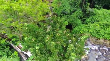 Aerial shot of Curug or waterfalls Gondoriyo in Semarang, Central Java, Indonesia.