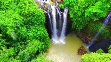 Aerial shot of Curug or waterfalls Gondoriyo in Semarang, Central Java, Indonesia.