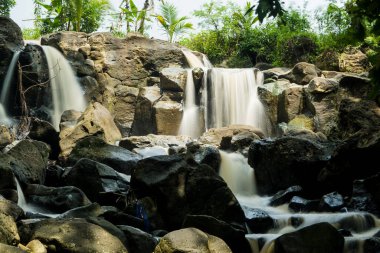 curug gamelan in Salatiga, Central Java. Indonesia. Waerfalls with giant rocks. Long Exposure Photography. Blurred Motions.