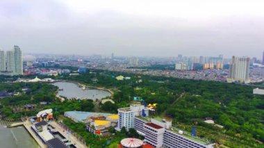 Aerial shot of Marina Beach. Ancol. Jakarta. Indonesia Drone footage