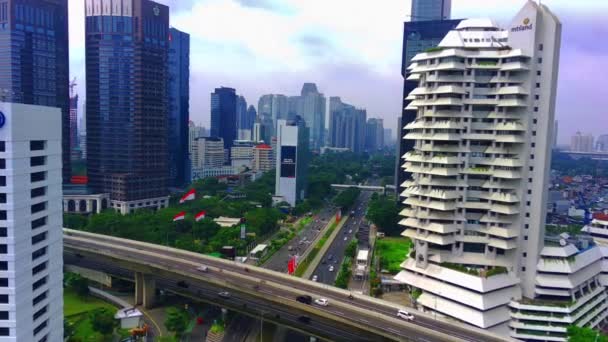Februari 2023 Fotgängarbron Heter Phinisi Sudirman Street Jakarta Indonesien Flygbilder — Stockvideo