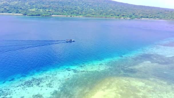 Boat Sails Menjangan Island Bali Straits Indonesia Aerial Footage Taken — Video Stock