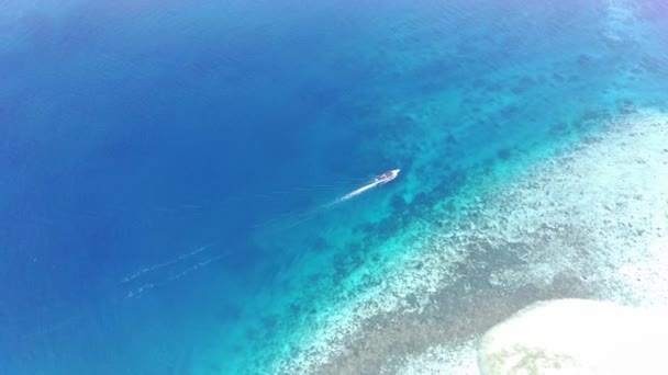 Boat Sails Menjangan Island Bali Straits Indonesia Aerial Footage Taken — Stockvideo