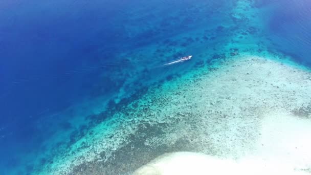 Boat Sails Menjangan Island Bali Straits Indonesia Aerial Footage Taken — Stockvideo