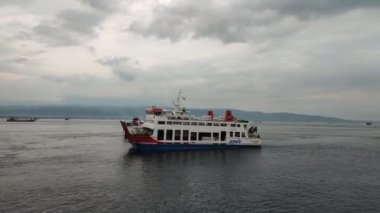 February 24, 2023. Ferry boat crossing the Ketapang port, Banyuwangi to Gilimanuk Bali. Indonesia.