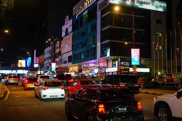 stock image KUALA LUMPUR, 4 March 2023. Traffic in Bukit Bintang district at night. Motion blurred.