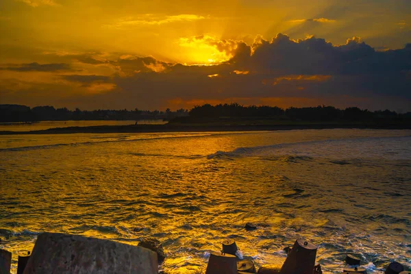 Tetrapods Golfbrekers Het Glagah Beach Kulonprogo Indonesië Tijdens Zonsopgang Natuur — Stockfoto