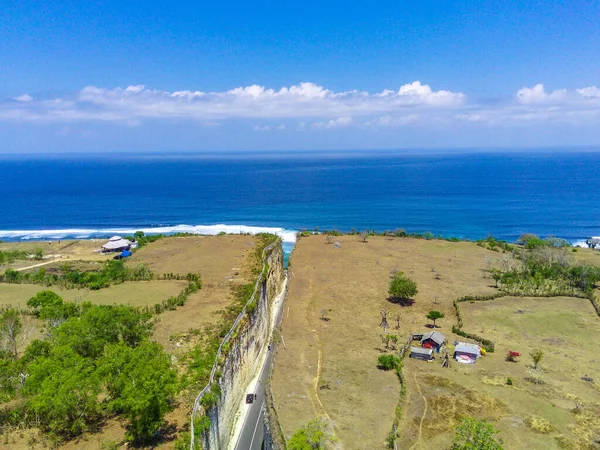 High Angle Drone Photo Road Cliffs Pandawa Beach Bali Offers — Stock Photo, Image