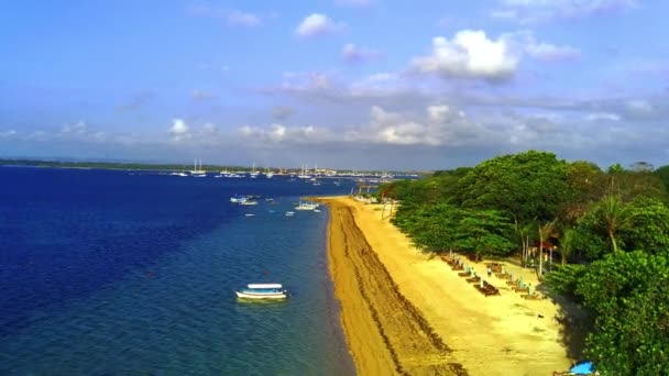 Красота Чемара Бич Сануре Бали Захвачена Воздуха Полоса Сливочного Песка — стоковое видео