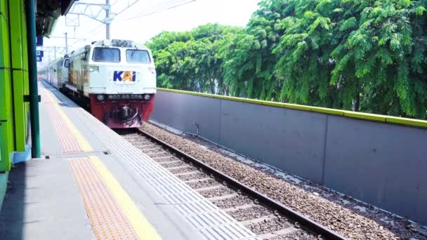 2023年9月29日印度尼西亚雅加达 在甘比尔车站 各种年龄 各种背景的旅客都在忙着把自己的东西搬上一辆已经在站台上等着的火车 — 图库视频影像