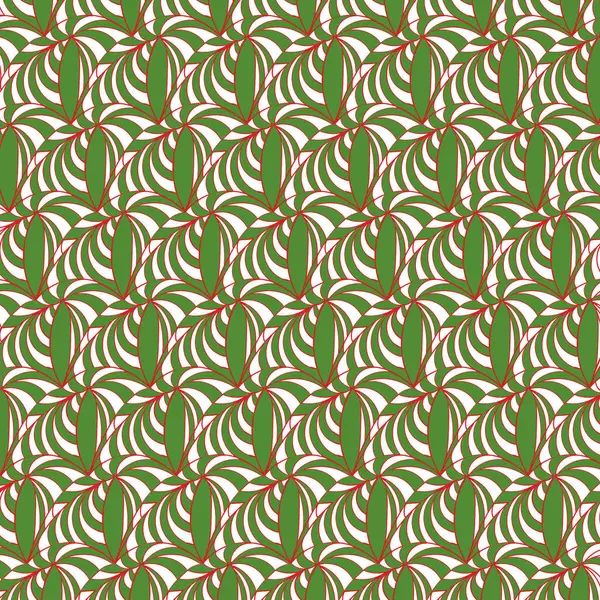 A seamless pattern of green and red leaves on a white background. The leaves are arranged in a way that creates a sense of movement and texture. Illustration for Christmas designs.