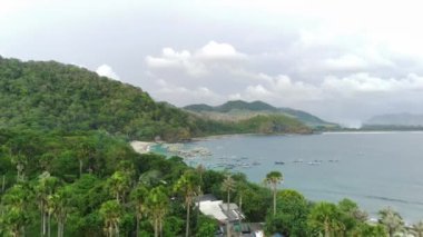 Endonezya, Papuma Sahili 'nde yoğun bitki örtüsü, yüksek uçurum ve okyanus dalgalarıyla çekilen hava görüntüleri..