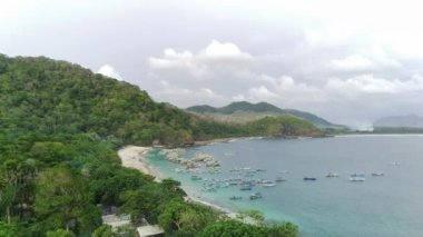 Endonezya, Papuma Sahili 'nde yoğun bitki örtüsü, yüksek uçurum ve okyanus dalgalarıyla çekilen hava görüntüleri..