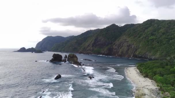 Légi Felvétel Papuma Beach Jember Indonézia Vastag Növényzet Magasodó Sziklák — Stock videók