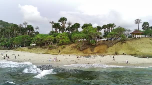 インドネシアのパプマビーチで撮影されたドローン ジンバー 厚い野菜 タワークリフと海の波 — ストック動画