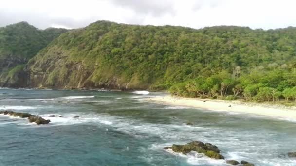 Tiro Dron Papuma Beach Jember Indonesia Con Espesas Vegetaciones Imponentes — Vídeos de Stock